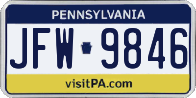 PA license plate JFW9846