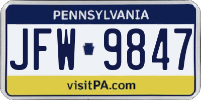 PA license plate JFW9847