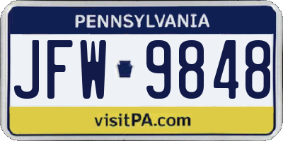 PA license plate JFW9848