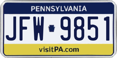 PA license plate JFW9851