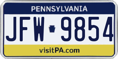 PA license plate JFW9854