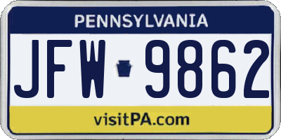 PA license plate JFW9862
