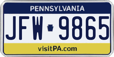 PA license plate JFW9865