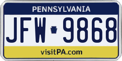 PA license plate JFW9868