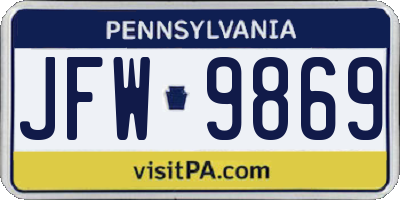 PA license plate JFW9869