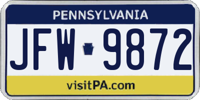 PA license plate JFW9872
