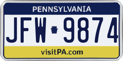 PA license plate JFW9874