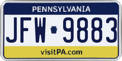 PA license plate JFW9883