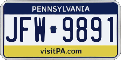 PA license plate JFW9891