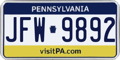 PA license plate JFW9892