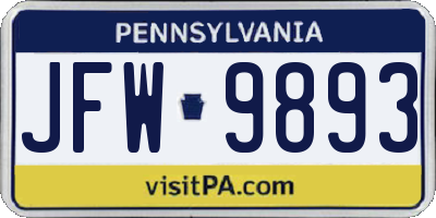 PA license plate JFW9893