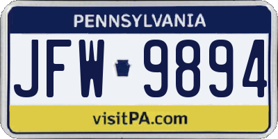 PA license plate JFW9894