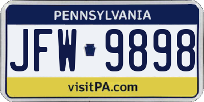 PA license plate JFW9898
