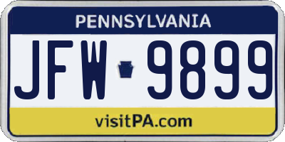 PA license plate JFW9899