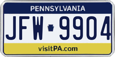 PA license plate JFW9904