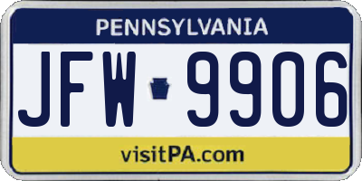 PA license plate JFW9906
