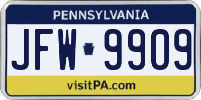 PA license plate JFW9909