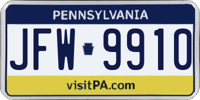 PA license plate JFW9910