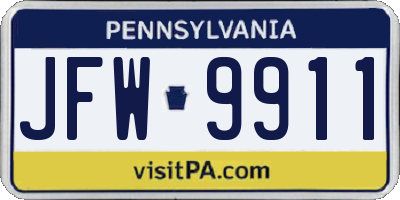 PA license plate JFW9911