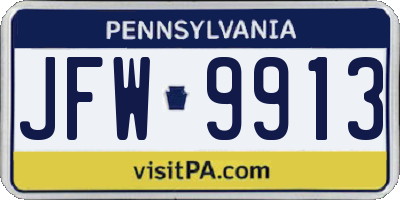 PA license plate JFW9913