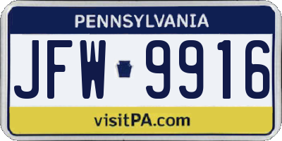 PA license plate JFW9916