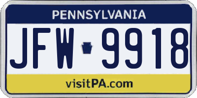 PA license plate JFW9918