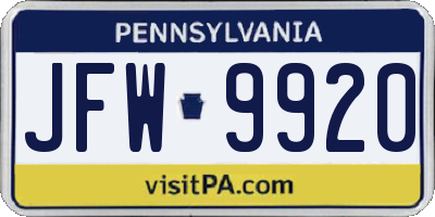PA license plate JFW9920