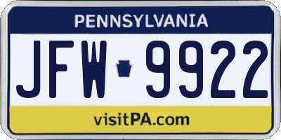PA license plate JFW9922