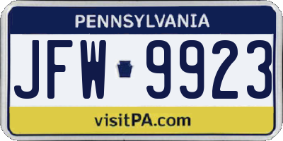 PA license plate JFW9923