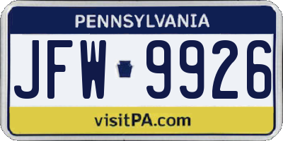 PA license plate JFW9926