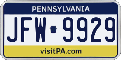 PA license plate JFW9929
