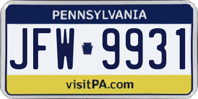 PA license plate JFW9931