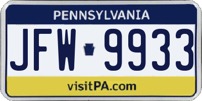 PA license plate JFW9933