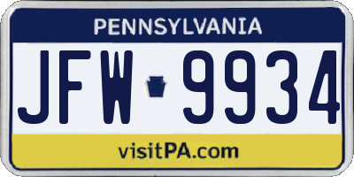 PA license plate JFW9934