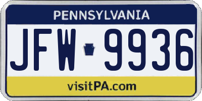 PA license plate JFW9936