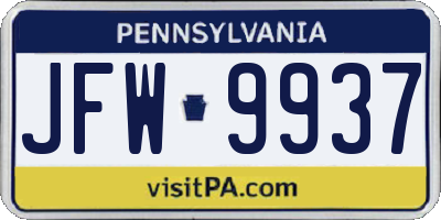 PA license plate JFW9937