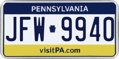 PA license plate JFW9940