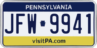 PA license plate JFW9941