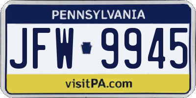 PA license plate JFW9945