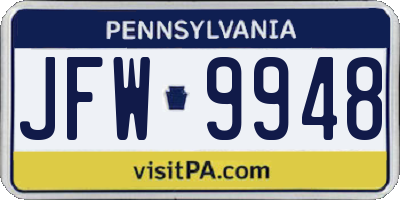 PA license plate JFW9948