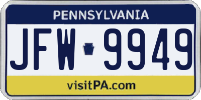 PA license plate JFW9949