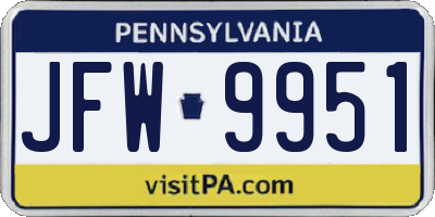 PA license plate JFW9951