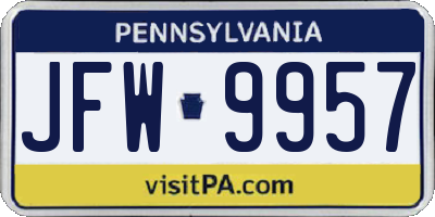 PA license plate JFW9957
