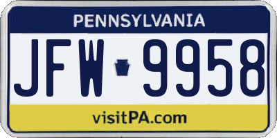 PA license plate JFW9958