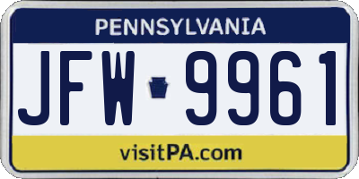 PA license plate JFW9961