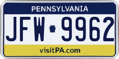 PA license plate JFW9962