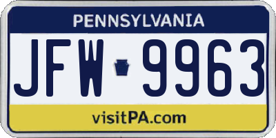 PA license plate JFW9963