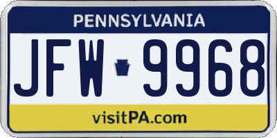 PA license plate JFW9968