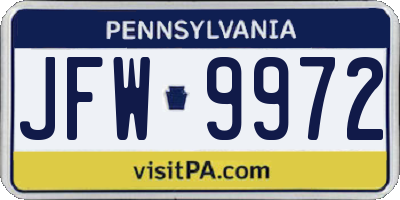 PA license plate JFW9972