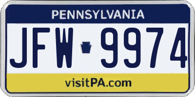 PA license plate JFW9974